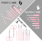 MINKINH 26-Piece Professional Manicure Set，Features Stainless Steel Tools, Carbon Steel Clippers & Travel Case for Women's Home and Travel Grooming(Pink)