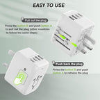 VYLEE Universal International Power Travel Plug Adapter, 5 in 1 European Travel Plug Adapter W/ 3.5A 2xUSB-A and 2xUSB C Wall Charger and Worldwide AC Outlet for Europe USA UK AUS Asia(White)