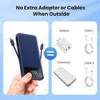 Portable Charger for iPhone,13800mAh Slim Power Bank with Built-in Cables & AC Wall Plug,All in One 4 Outputs USB C Fast Charging Battery Pack Travel Essential for iPhone 17/16/15/14,Android (Blue)