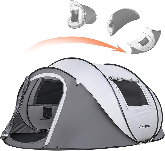 EchoSmile Pop Up Camping Tent, 2/4/6 Person Easy Setup Tent, Water Resistant Dome, Portable with Carry Bag