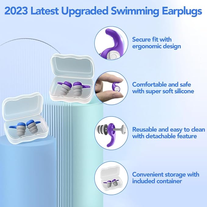Waterproof Swimming Ear Plugs for Kids - 2 Pairs of Reusable Soft Silicone Swim Earplugs,Ear Protection for Children (4-12 Years Old) - Ideal for Surfing, Diving, Pool, Showering, and Water Sports