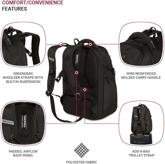 SwissGear Endure ScanSmart 17" Laptop Backpack – Reflective Tech Backpack with ScanSmart Compartment – Multiple Organizer Pockets – Black