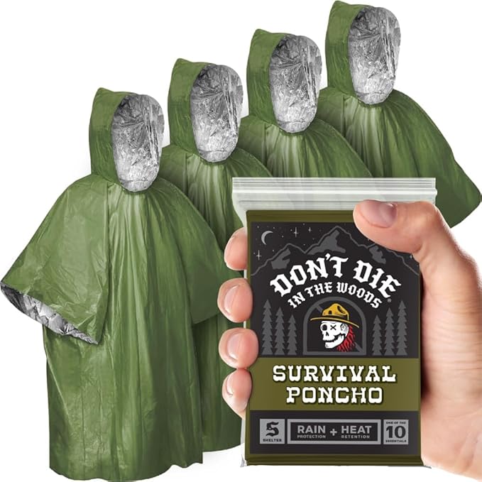 Don't Die In The Woods - Rain + Heat Emergency Poncho - Wearable Mylar Space Blanket For Hiking, Camping, First Aid, Survival