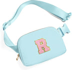 Gitus Gifts for 7 8 9 10 11 Year Old Girls Belt Bag Fanny Pack Crossbody Bags with Initial Letter Patch Birthday Gifts for Daughter Sister Friends Teen girls (Icing Blue-R)