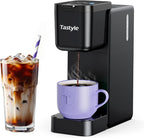 Tastyle Single Serve Coffee Maker Hot and Iced with Bold Brew, Small Coffee Machine for K Cup and Ground, Fits 7.3'' Travel Mug, Brews up to 16 Oz, 5 Cup Sizes, for Office, RV& Hotel, Elegant Black