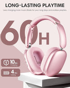 Wentronic Y02 Active Noise Cancelling Headphones, Wireless Over-Ear Bluetooth 5.4 Headphones, Multiple Modes, 60H Playtime, Hi-Res Audio, Big Bass, Foldable Lightweight for Travel Home Office, Pink