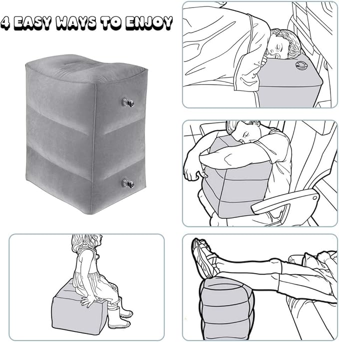 Travel Foot Rest Pillow, Portable Inflatable with Double Hand Pump Adjustable Three Layers Height Pillow for Foot Rest on Airplanes,Cars,Buses,Trains,Office to Sleep on Long Trip