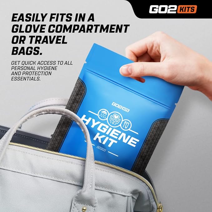 Travel Toiletry Kit, Hygiene Kit with Shaving Supplies for Travel, Business & Charity with Reusable Toothbrush, Bath Soap & Other Essential Toiletries, 1-Pack (GO300)