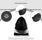 20 Pack Shoe Bags for Travel, 17" x 12.6" Drawstring Shoe Organizers with Clear Window, Breathable Non-Woven Dustproof Pouches for Luggage & Closet (Black)