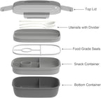 JBGOYON® Bento Lunch Box Set - 3 Stackable Containers for Adults and Kids- Includes Lunch Bag, Leak-Proof and BPA-Free - Built-in Utensil Set and Snack Bag - Dishwasher Safe(Grey Black)