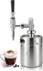Nitro Cold Brew Coffee Maker, 64oz SS Mini Keg Cold Brew Maker, Nitro Coffee Machine System with Pressure Relief Valve & Stout Creamer Faucet Nitro Keg Coffee Growler Gift for Coffee Lovers