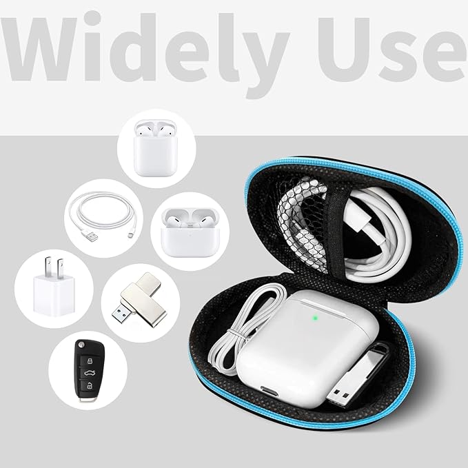 for Earbuds Carrying Case, 2Pack, Red+Blue Small Oval Storage Cases, Portable Storage Earbud Pouch Bag for Earbuds, in-Ear Headphones, Earphones, Headsets, USB Charging Cable