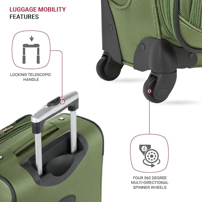 SWISSGEAR Sion Softside Expandable Spinner Luggage Durable Lightweight Travel Suitcase, Evergreen, 3-Piece Set (21/25/29)