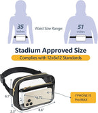 Packism Clear Fanny Pack for Women Stadium Approved - Quilted Clear Belt Bag, Adjustable Strap Fits 35-51 Inches, Transparent Waist Bag for Sports Concerts Festivals, Black