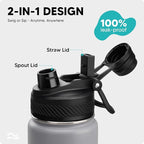 Swigina [2-IN-1 LID] Insulated Water Bottle with Silicone Boot (36hrs Cold/18hrs Hot) - DIY Stickers, Leakproof, BPA Free, 24 oz