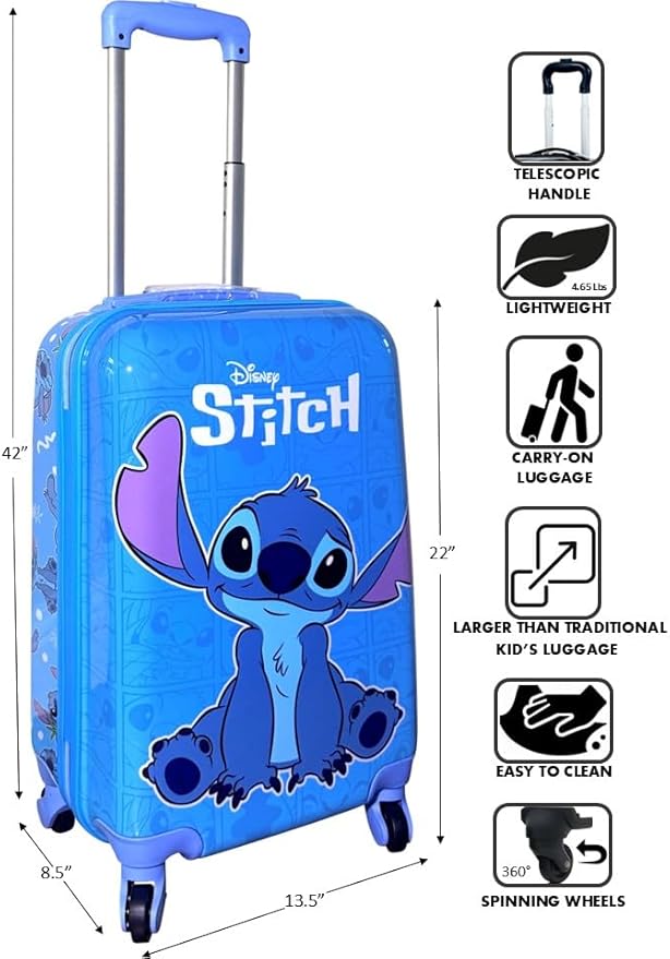 Fast Forward Kids Licensed Hard-Side 21" Spinner Luggage Lightweight Carry-on Suitcase Stitch I