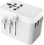 Universal Travel Adapter, European Travel Plug Adapter 5-in-1 PD Fast Charging with Surge Protection & Fuse, International Power Adapter for US EU UK AU - White