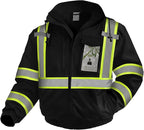 Hi Vis Rain Jackets, Reflective Safety Jacket with Pockets for Men& Women, Construction Coats for Cold Weather, Waterproof Rain Gear, Class 3, Black with Bottom, 4XL