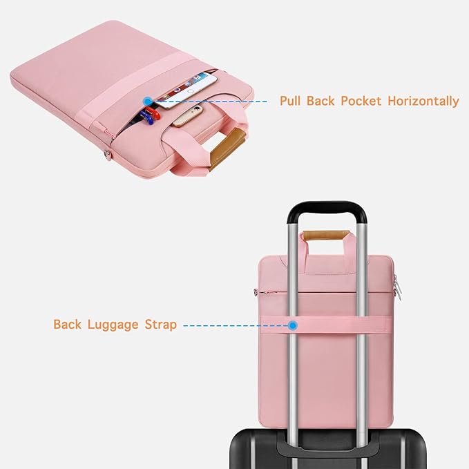 MOSISO Vertical Laptop Shoulder Bag, 15-16 inch Computer Bags Compatible with MacBook Air 15 inch/Pro 16 inch, HP Dell Asus Acer Lenovo Notebook, Laptop Bag with Trolley Sleeve&Zipper Pockets, Pink