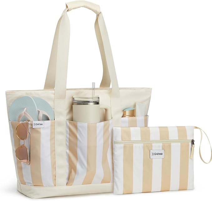 G4Free Beach Bag,Waterproof Beach Tote Pool Bags for Women,Compatible with Cup,Foldable for Weekender Travel