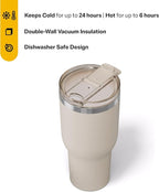 RTIC 40oz Essential Tumbler with Lid, Ceramic Lined, Insulated, Stainless Steel, Metal, Double Wall Vacuum-Insulation, Travel Cup for Iced Coffee, Tea, Hot and Cold Drink, Beach