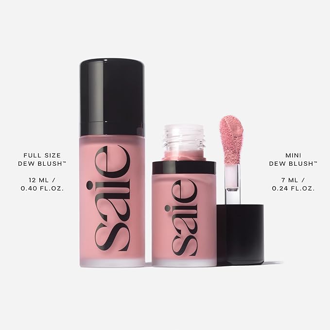 Saie Mini Dew Liquid Blush for Cheeks - Hydrating Cream Blush Stick with a Blendable + Buildable Formula - Skincare Infused Dewy Cheek Tint for a Natural Flush - Clean, Vegan Makeup - Sweetie (.24 oz)