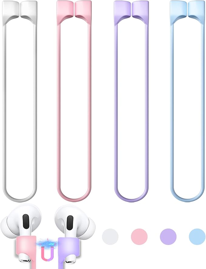 4 Pack Ultra Strong Magnetic AirPod Pro Straps, Anti-Lost Neck Cord for AirPods Pro 3rd,Air Pod 4th, Air Pod Pro 2nd/1st, AirPod 3rd, AirPod 2nd/1st- White+Sky Blue+Pink+Purple