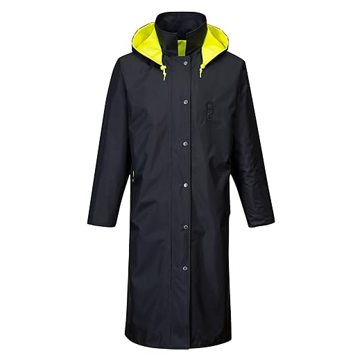 Portwest UH447 Waterproof Reversible Raincoat Hi Vis Reflective Long Safety Rain Jacket Yellow/Black, 5X-Large