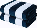 Exclusivo Mezcla 2 Pack Cotton Large 30x60 Inches Cabana Stripe Beach Towels, Super Absorbent Soft Plush Pool Towel Bath Towel (Dark Navy)