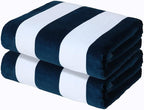 Exclusivo Mezcla 2 Pack Cotton Large 30x60 Inches Cabana Stripe Beach Towels, Super Absorbent Soft Plush Pool Towel Bath Towel (Dark Navy)