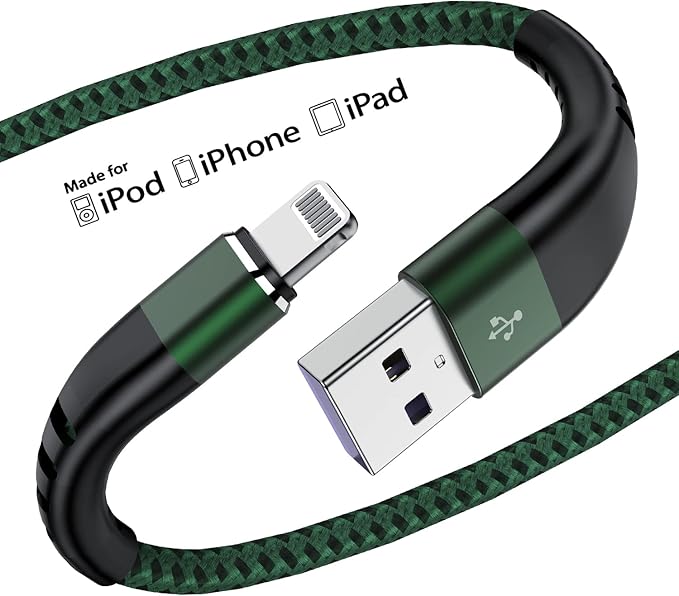Essri for Phone Charger Cord 3FT 2Pack,USB to Lighting Cable 3 Feet, Nylon Braided Long Charging Cable 3 Foot Compatible with iPhone 14/13/12/11/X/XS/XR/16/Pad - Green