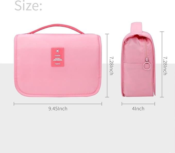 Lcsmaokin Large Capacity Toiletry Bag Travel Bag with Hanging Hook for Men and Women Waterproof Travel Cosmetic Bag Bathroom Storage Bag for Brushes Set, Full-Sized Shampoo,Accessories(Pink Stripe)