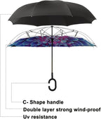 MRTLLOA 40/49/56 Inch Oversize Windproof Inverted Reverse Upside Down Umbrella, Golf Size Rain Umbrella, Double Layer, C-Shaped Handle for Men, Women and Kids
