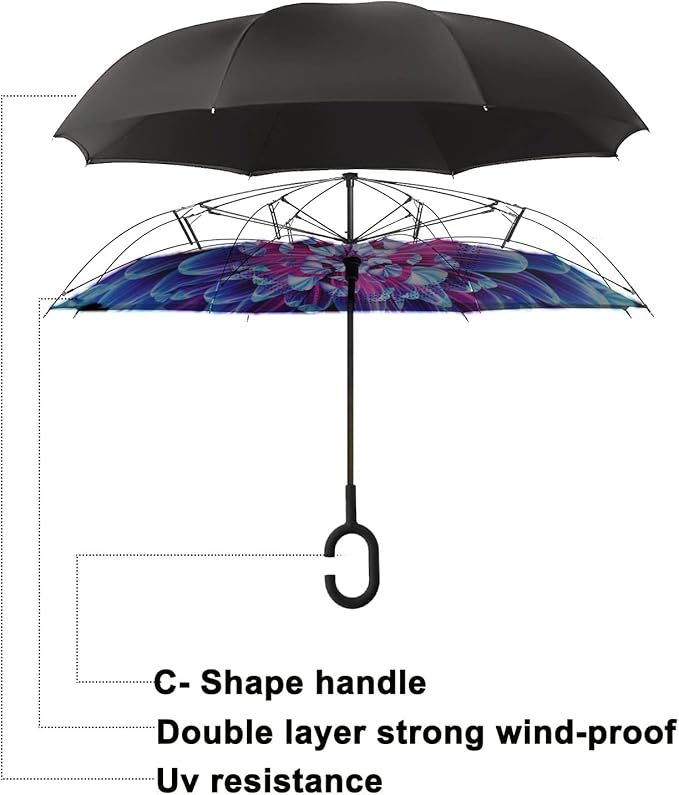 MRTLLOA 40/49/56 Inch Oversize Windproof Inverted Reverse Upside Down Umbrella, Golf Size Rain Umbrella, Double Layer, C-Shaped Handle for Men, Women and Kids