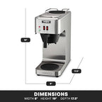 Waring WCM50 Café Deco Pour Over Decanter Coffee Brewer, Stainless Steel Construction, Two Individually Operated Warmers, No Plumbing Required, 120V, 5-15 Phase Plug,Silver