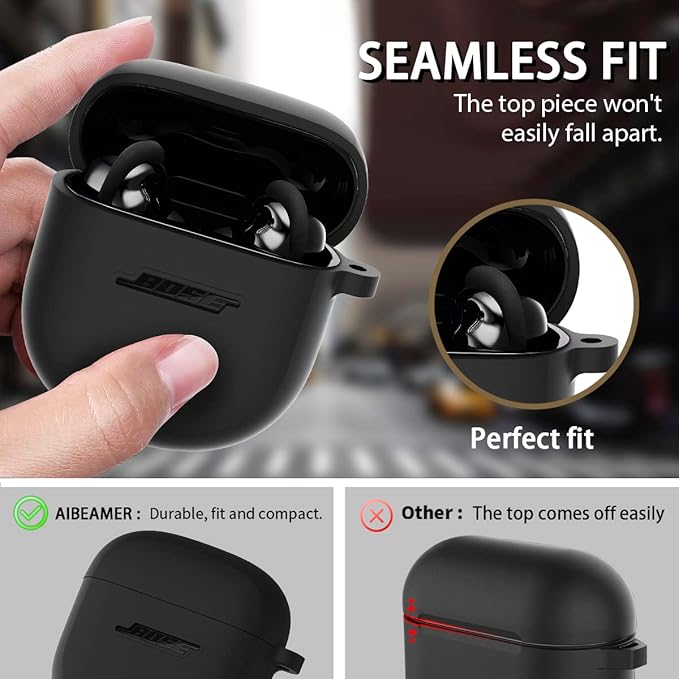 Silicone Case for Bose QuietComfort Earbuds II (2022) & QuietComfort Ultra Case (2023), Shockproof Protective Cover for Bose Earbuds Accessories with Keychain for Men Women (Black)