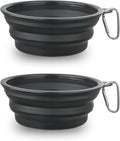Large Dog Bowl Pet Collapsible Bowls, 2 Pack Collapsible Dog Water Bowls for Cats Dogs, Portable Pet Feeding Watering Dish for Walking Parking Traveling with 2 Carabiners (Large, Black+Black)