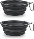 Large Dog Bowl Pet Collapsible Bowls, 2 Pack Collapsible Dog Water Bowls for Cats Dogs, Portable Pet Feeding Watering Dish for Walking Parking Traveling with 2 Carabiners (Large, Black+Black)