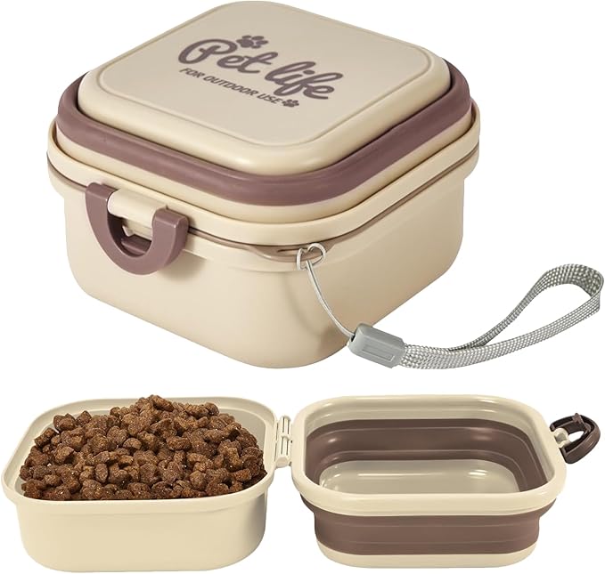 Collapsible Dog Bowls, Travel Food and Water Double Bowl for Cats & Dogs, 2-in-1 Portable BPA-Free Feeding Solution, Perfect for Traveling, Camping & Walking (L/ 100oz)