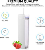 Volhoply 20oz Plastic Skinny Tumblers Bulk 10 Pack,Double Wall Tumbler with Lid and Straw,BPA Free Matte Acrylic Iced Coffee Cups with Straw,Reusable Travel Cute Mug for Party,DIY Gift(White,10 Set)