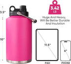 Kerilyn Insulated Gallon Jug with Handle, One Gallon, 128oz Stainless Steel, Large Double Vacuum Water Bottle for Hot & Cold Drinks, Wide Mouth, Sweat Proof, Great for Travel, Camping, Pink