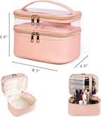 Pink Makeup Bag, Leather Double Layer Makeup Bag,Travel Accessories Toiletry Bag for Women,Travel Essentials Cosmetic Bag
