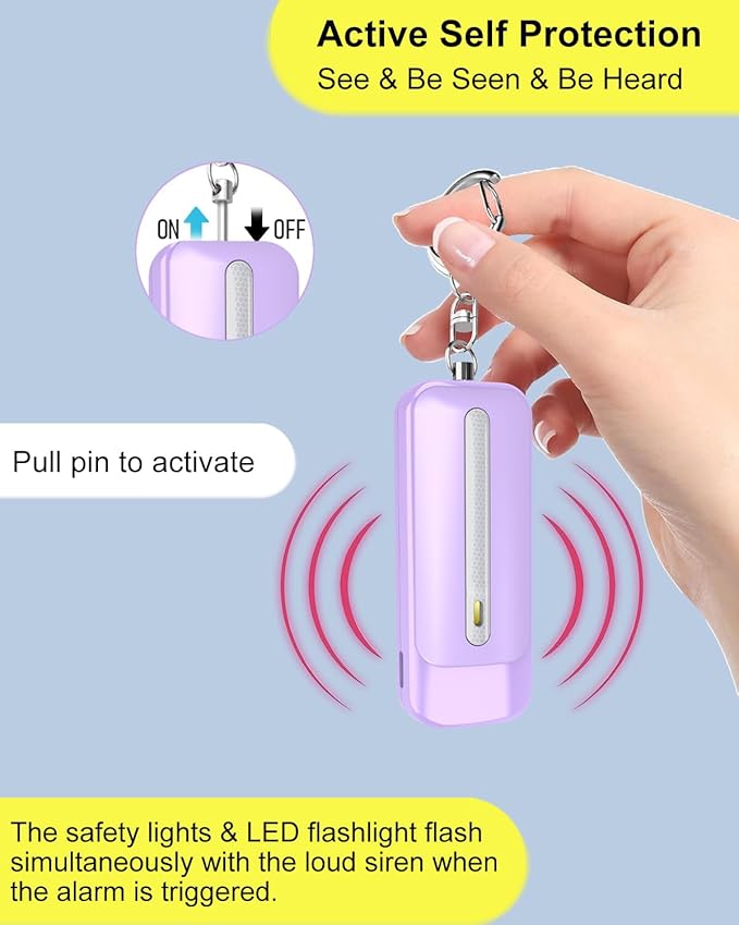Personal Alarm for Women, Rechargeable with Safety Lights & Low Battery Notice, 130dB Siren with LED Flashlight Strobe Light for Emergency, Dual Light Sources Safety Keychain