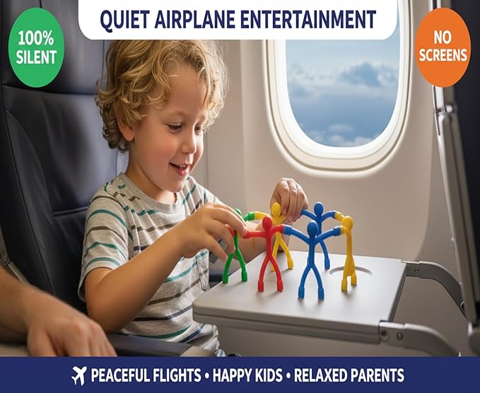 MAGMEN Airplane & Road Trip Toy 10-Pack Solid Colors - Quiet Time Activities for Kids - Sensory Magnetic Fidget Travel Toys for Car, Airplane, & Restaurants - STEM Building Figures8 | Screen-Free Fun
