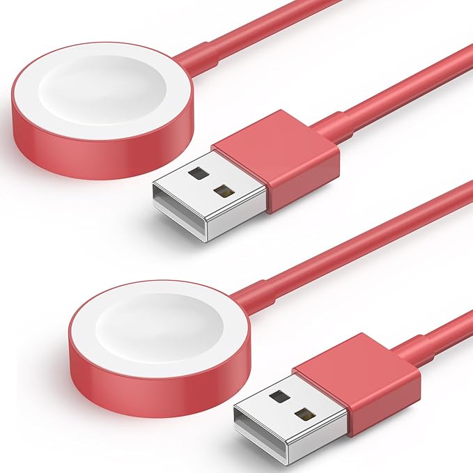 2Pack Red for Apple Watch Charger USB Magnetic Wireless Fast iWatch Charger Portable Compatible with iWatch Ultra/Series 9/8/7/6/SE/SE2/5/4/3/2/1-[3.3FT]