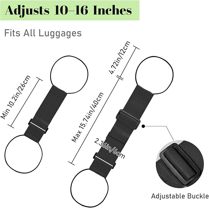 Multi Use Strong Adjustable Luggage Connector Straps for Suitcases,4 Pack Flexible Luggage Accessories Elastic Fastening Bag Strap (Black-4pcs)