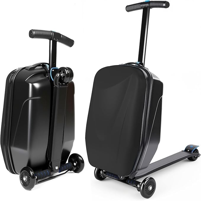 Scooter Suitcase Carry On Hardshell Ride On Suitcase Scooter for Kids Age 4-15, Multifunctional Ride On Lightweight Kids Luggage with Wheels(Black)
