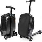 Scooter Suitcase Carry On Hardshell Ride On Suitcase Scooter for Kids Age 4-15, Multifunctional Ride On Lightweight Kids Luggage with Wheels(Black)