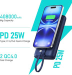 Feob Portable Charger 40800mAh Power Bank with Built-in Cables,25W PD USB C Fast Charging Battery Pack,5 Outputs Dual Input Backup Charger for iPhone 17/16/15/14/13/12,Galaxy S24 Android Phone etc