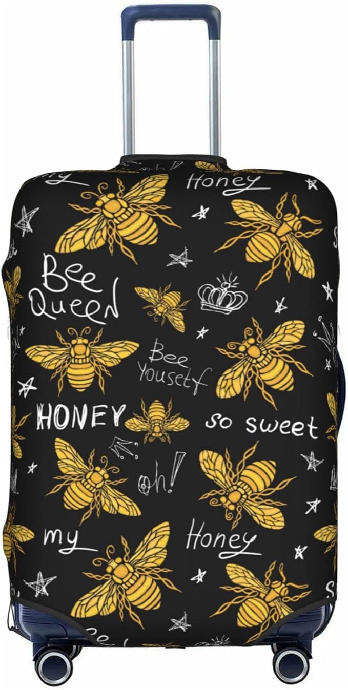 Travel Luggage Cover Suitcase Protector, Honey Bees Golden Luxury Thicker Washable Elastic Stretch Anti-scratch Luggage Sleeve with Concealed Zipper for Wheeled Suitcase Fits 29-32 Inch Luggage